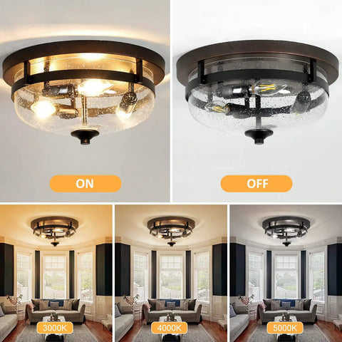 Three Light Flush Mount Ceiling Light Dope Industrial Farmhouse Fixture With Seeded Glass Shade In Bronze Finish 15 Inch