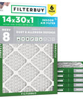 Top Shelf 14x30x1 Air Filters With MERV 8 Performance For Furnace Or AC Units Block Pollen And Spores No Sweat Cleaning Hassle Free 6 Pack Replacement HVAC Media Fresh with packaging.