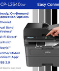 Close-up of Compact Monochrome 3 In 1 Laser Printer With Copy Scan And Auto Duplex Wireless And Mobile Printing Alexa Compatible showing connectivity options.