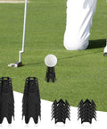 Golf Simulator Tees 24 Piece Practice Kit With 12 Tall And 12 Short Tees on turf with golf club and ball