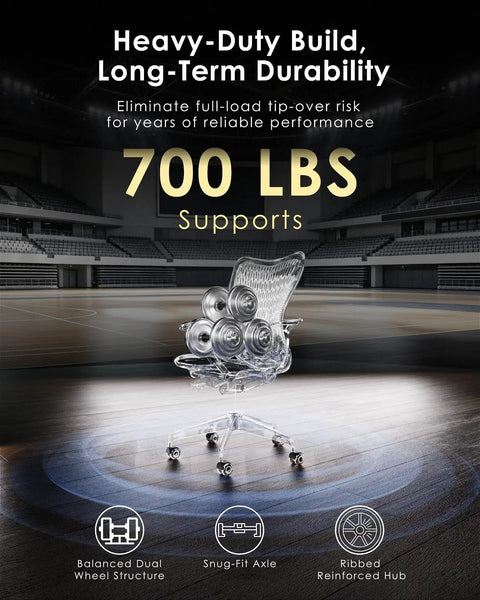 Hella Heavy Duty Rollerblade Office Chair Wheels With Quiet Glide And Effortless Swivel On Hardwood Floors And Carpet Plus 700 Pound Capacity to support stability in chairs.