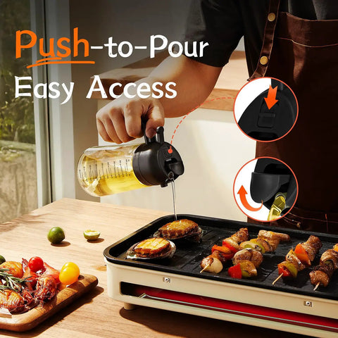 Game Changing Glass Olive Oil Sprayer For Cooking, 16 Oz Dual Pump Dispenser Bottle in use over grill.