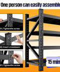 Tough As Nails Heavy Duty Metal Garage Shelving Unit With Adjustable Tiers being assembled in 15 minutes with hands and screws.