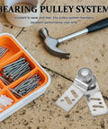 Four Pack Stainless Steel Sliding Door Pulley Wheels With Internal Ball Bearings For A Rock Solid Build And Runs Like A Dream Rail Glide featuring smooth wheels and screws in a toolbox.