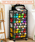 Heavy Duty Rolling Cart Holds A Solid Fifty Spray Paint Cans Built Tough For Double Sided Storage Plus Top Tool Tray Wheeled Garage Rack Rolls Smooth And Keeps Your Shop Legit with colorful spray paint cans.