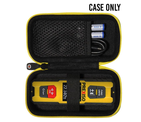 Protection Carry Case For Dual Laser Distance Meter Hella Rugged Cover For Prexiso 230Ft Rechargeable Tool USB C hub, black and yellow, showing inner storage.