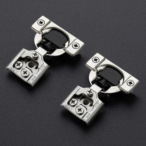 Two Pack One Half Inch Overlay Soft Close Cabinet Hinges For Kitchen Cabinets, Satin Nickel, Hidden Concealed Self Closing
