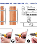 Image showing installation guide for 30 Pack 6 Inch Curved Cabinet Pulls Brushed Nickel Zinc Alloy, including measurements and tools.