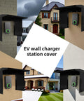 Badass Weatherproof EV Charger Cover For Tesla Wall Unit That Kicks Butt In Storms And Blocks Heat, black steel shell, mounted on wall.