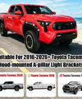 Red Toyota Tacoma on beach road with Upgrade Hood Hinge Ditch Light Mount Brackets For Toyota Tacoma 2016 To 2021 3rd Gen compatibility chart.
