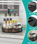 13 Inch Lazy Susan Turntable Heavy Duty Metal Spice Rack Organizer Built Tough As A Rock With A Smooth 360 Swivel Base Rust Resistant Finish For Kitchen Storage with glass jars and spices on a countertop.