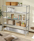 Built Tough Five Tier Stainless Steel Storage Rack Heavy Duty Adjustable Metal Shelving Unit Designed For Heavy Hauls And Home Organization With 330 Pound Capacity Per Shelf Garage Ready Silver Finish displaying books and decorative items.