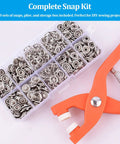 Heavy Duty Copper Snap Button Kit With One Hundred Rustproof Fasteners And QuickPress Plier Plus Smart Storage Box for sewing.