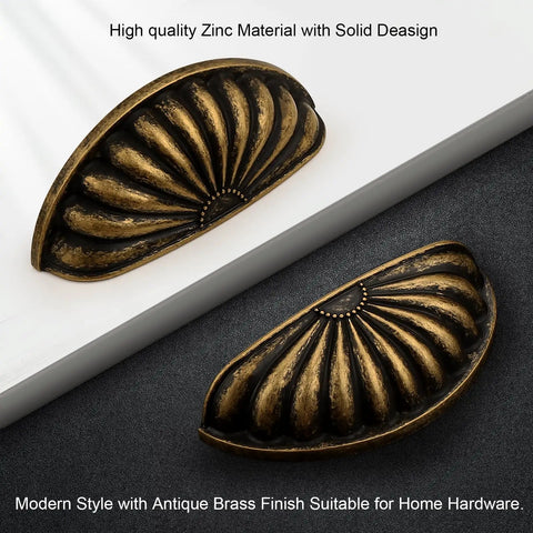 Antique Brass Cabinet Cup Pulls 3 Inch Hole Center Drawer Handles Zinc Alloy for kitchen dresser with elegant vintage design.