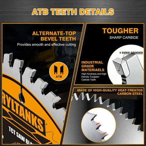 Premium 3 Inch Circular Saw Blades 4 Pack Features 36T And 80T Tungsten Carbide Teeth showcased with alternate-top bevel details.