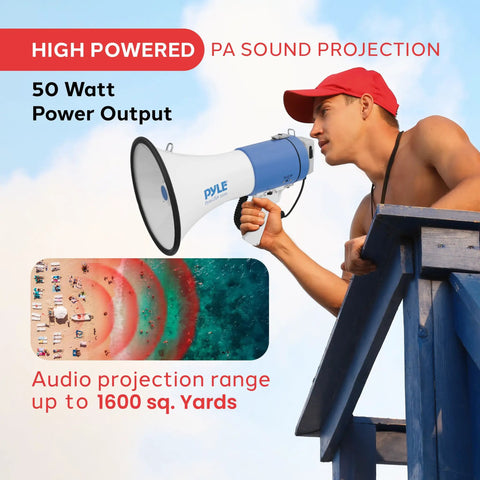 Person using Portable PA Megaphone With Built In Siren 50 Watt Power Adjustable Volume 1600 Yard Range Lightweight Ergonomic Grip