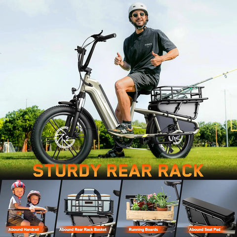 Person riding Family Electric Bike With Built In Child Seat For Safe Family Rides 1500W Peak Motor 20 Inch Fat Tire