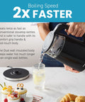 Pouring water from a 1.7L Dual Wall Electric Tea Kettle With Cool Touch Borosilicate Glass, 304 Stainless Steel Interior, Black