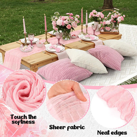 Extra Large Boho Picnic Blanket Set With Pink Table Runner 91 By 71 Inches Includes Six Pillow Covers And Six Napkins outdoor setup
