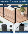Slick Black 36 Inch Cable Railing Corner Post Featuring Ten Pre Drilled Deck Mounting Holes showing innovative design for sturdy deck and fence support.