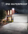 Rock Solid 130W LED Flood Lights Super Bright 13000 Lumens illuminating a driveway during rain with waterproof design.