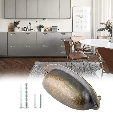 Hella Sleek Vintage Cabinet Cup Pulls Six Pack With 3.5 Inch Hole Centers Antique Bronze Zinc Alloy hardware handle in kitchen setting.