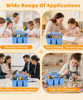 Plastic Classroom Caddy With Handle Six Pack 4 Compartment Desk Organizer in various settings: classroom, home, office, craft.