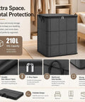 Big Roomy Fabric Storage Tote With Smooth Dual Zipper Foldable Closet Organizer For Quilts Bedding Moving Seasonal Coats, 210L capacity