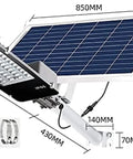 Tough As Nails Outdoor Solar Wall Light featuring dusk to dawn sensor, dimensions shown for installation, includes remote.