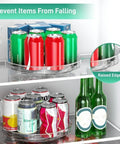 Image of Four Pack Slick 9.5 Inch Lazy Susan Turntable Organizer with drinks, showcasing raised edges for stability in storage.