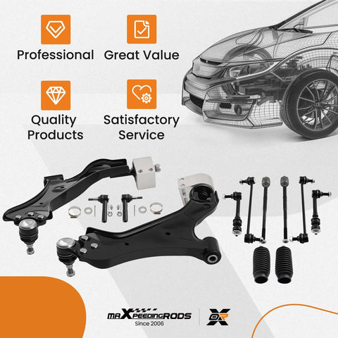 Heavy Duty Complete Front And Rear Suspension Overhaul Kit With Ball Joints Sway Bar Links And Tie Rod Ends To Fix Squeaks And Shake Chevrolet Equinox Gmc Terrain 2010-2017, showing arms and links.