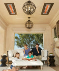 Family enjoying outdoor space with Dual Element Electric Patio Heater In Stainless Steel, 6000 Watt, 240 Volt, 61 Inch Long