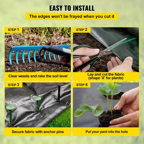 Instructions for installing Heavy Duty Weed Barrier Fabric 4 By 300 Feet Woven Landscape Ground Cover For Gardens And Lawns Tough As Nails Weed Control Geotextile Mat Black Yard Shield For Sun And Rain