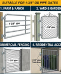 Heavy Duty Wall Mount Gate Hinges For 1 3 8 Inch Pipe Frames used in farm, garden, commercial, and residential settings.