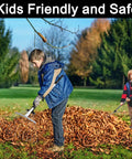 Kids using Adjustable Garden Leaf Rake 24 To 63 Inch Telescopic Metal Rake No Hassle Multipurpose Expandable Folding Leaves Yard Rake.