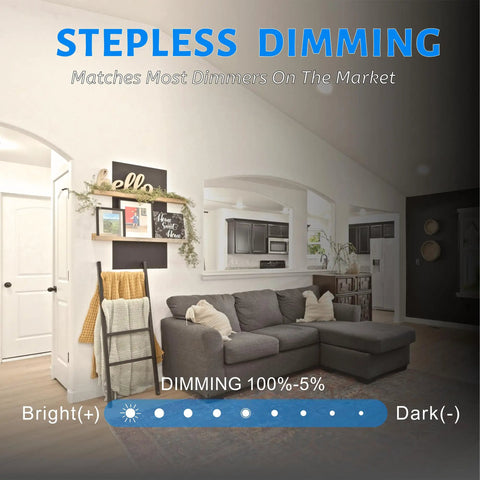 Living room with stepless dimming showcasing Ten Pack 6 Inch LED Disk Lights Dimmable Flush Mount Downlights 16.5W 5000K.