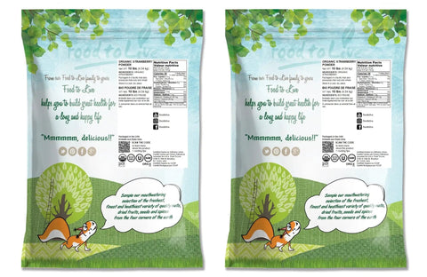 Back view of Organic Freeze Dried Strawberry Powder Bulk 20 Pound Bag Non GMO 100 Percent Pure No Additives Vegan package