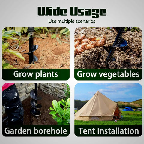 Visual guide showing wide usage of 6 Inch Auger Bit For Pneumatic Or Cordless Drills, Column Fence Digger And Soil Drill Bit For Digging Piles