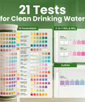 Comprehensive Drinking Water Test Kit With 120 Strips And Two Bacteria Checks For Tap Wells analyzing parameters on visual chart.