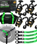 Heavy Duty 2 Inch By 8 Foot Car Tie Down Straps With J Hooks 4 Pack 10,000 Lb Break Strength For Trailers UTV Powersports Hauler Tire