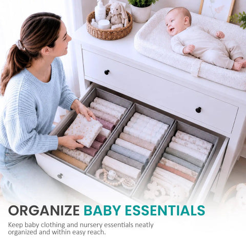 Deep Dresser Drawer Organizers 4 Pack Slick Fabric Closet Bins That Clean Up Messy Bedrooms Fits Like A Glove in baby clothing drawer.