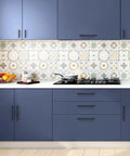 Modern kitchen with navy cabinets featuring 5 Pack 10 Inch Matte Black Square Cabinet Pulls Stainless Steel Kitchen Cupboard Dresser Handles