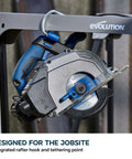 6 1/2 Inch Cordless Circular Saw With Kickass Cold Cut Design For Spark Free Steel Slicing, 20V Brushless Motor, 40T Thin Kerf Blade, detailed view showcasing integrated rafter hook.