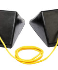 Heavy Duty Solid Rubber Wheel Chocks With Secure Tie Rope 8 By 5 By 4 Inch anti roll parking blocks with yellow rope for vehicles.