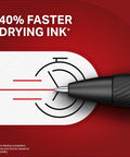 Goes On Like Butter Gel Pens Black 0.7 Mm Medium Point 12 Pack Featuring Zero Smear Quick Dry Ink with stopwatch illustration.