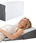 Real Deal Detachable Two Piece Bed Wedge Pillow is a Total Game Changer for Post Surgery Recovery, shown with a woman resting.
