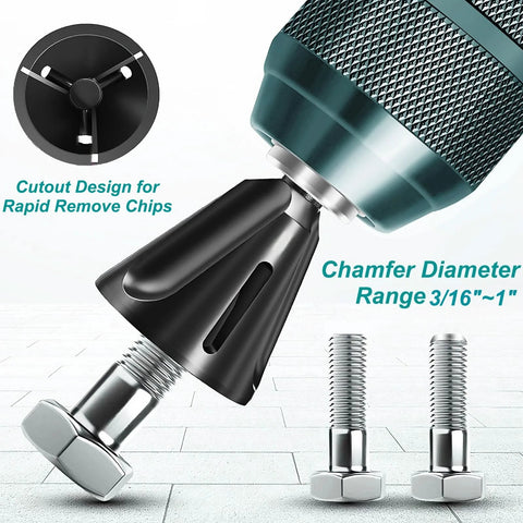 Side view of SIFFOI 2-piece tungsten carbide chamfer set with 1/4-inch hex shank for deburring (3/16–1 inch).