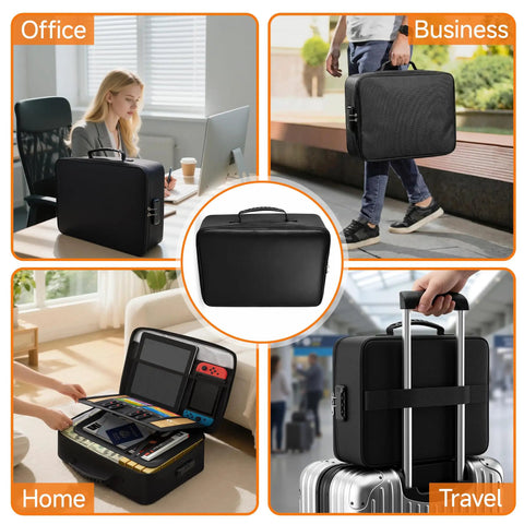 Fireproof Document Box With Lock 5200F Fire Safe File Organizer Waterproof Portable Storage Box for Home and Travel.
