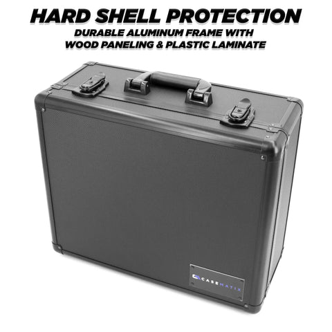 17 Inch Locking Storage Box With Two Layer Customizable Foam Hard Shell Aluminum Frame Lock Box For Dorm Room Personal Items Tools And Electronics Secure With Two Keys with closed black case showing durable frame