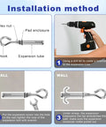 Installation method for Heavy Duty Expansion Eye Bolts Four Pack With Drill Bit For Concrete Walls Built Tough As Nails Pro Grade.